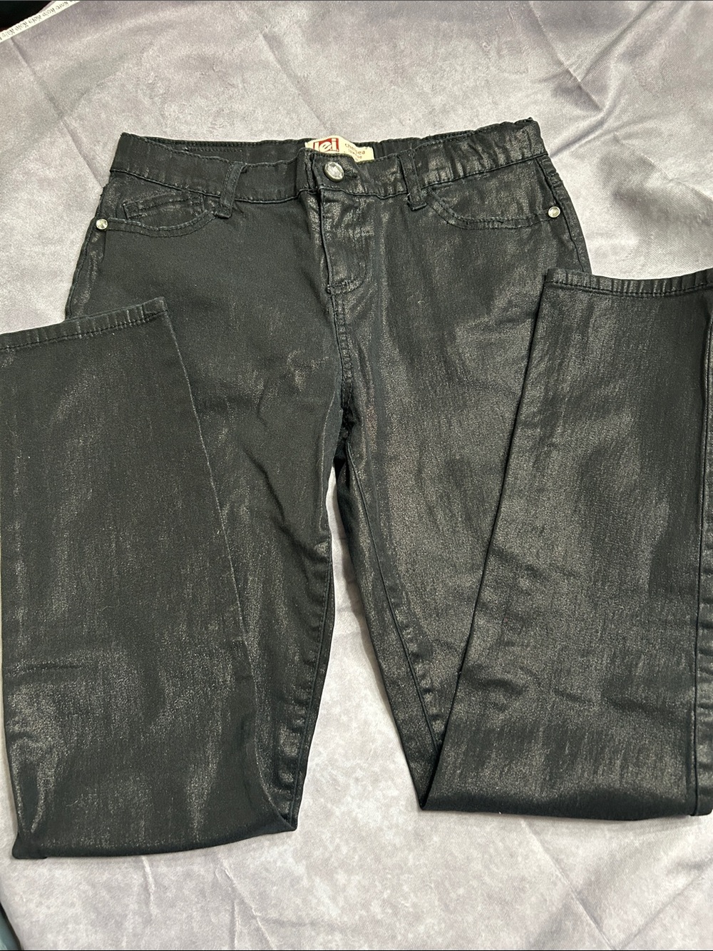 LEI Chelsea low-rise super skinny girls Black Metallic Coated Skinny Jeans